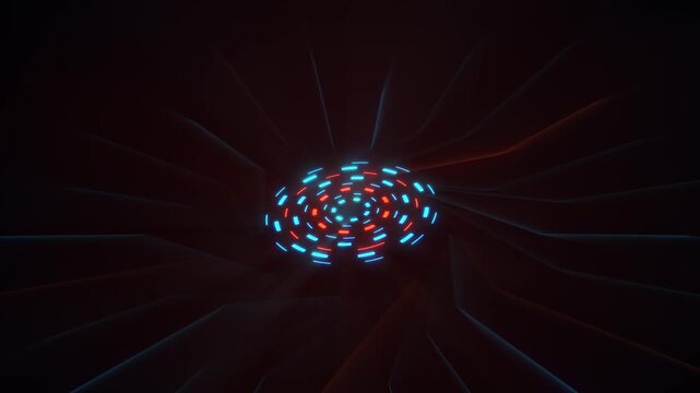 Dark 3D Sci-Fi Turbine Vortex with Glowing Cyan and Red HUD Ring