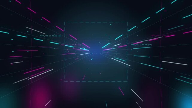 Dark Cyberpunk Hyperspace Data Tunnel and Server Node HUD
