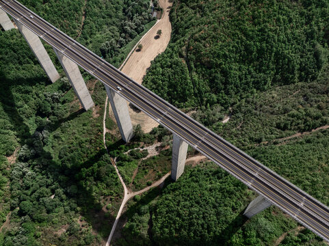 Aerial View of a Highway Bridge Spanning a Deep Valley