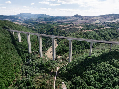 Aerial View of a Highway Bridge Spanning a Deep Valley