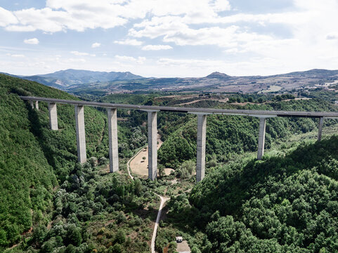Aerial View of a Highway Bridge Spanning a Deep Valley