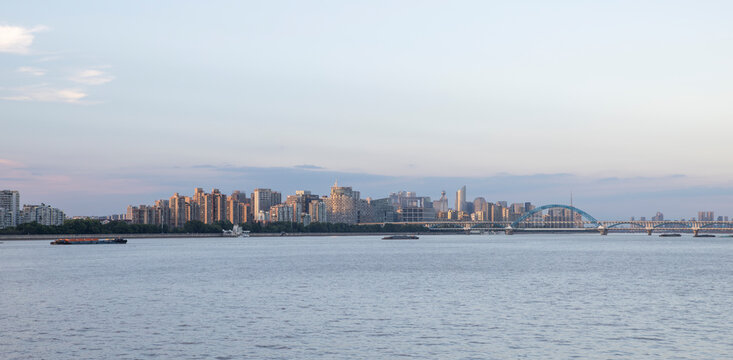 Shangcheng District waterfront, Qiantang River and Fuxing Bridge, Hangzhou, China
