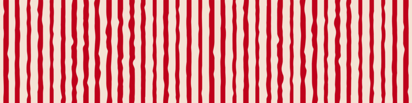 Handdrawn red vertical stripe baqckground with cream white background