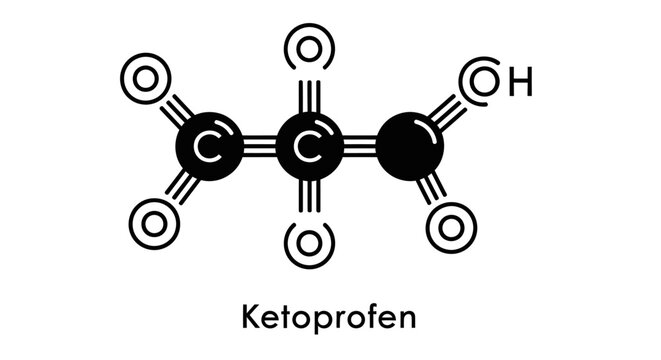 Ketoprofen chemical formula and molecular structure icon vector illustration isolated on white background