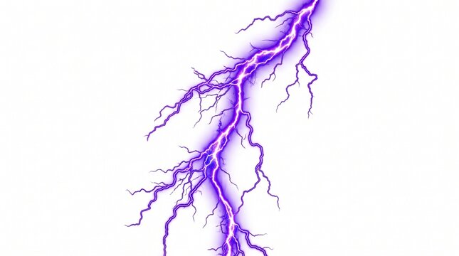 A single purple lightning bolt striking against a white background
