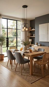 Modern Dining Room with Natural Light and Garden View Stylish Interior Design