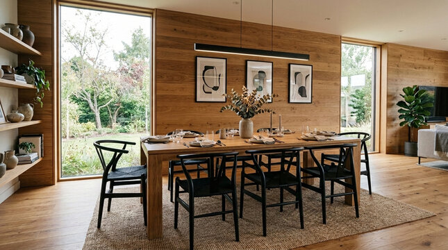 Modern Dining Room with Natural Light and Wood Accents Contemporary Home Interior Design