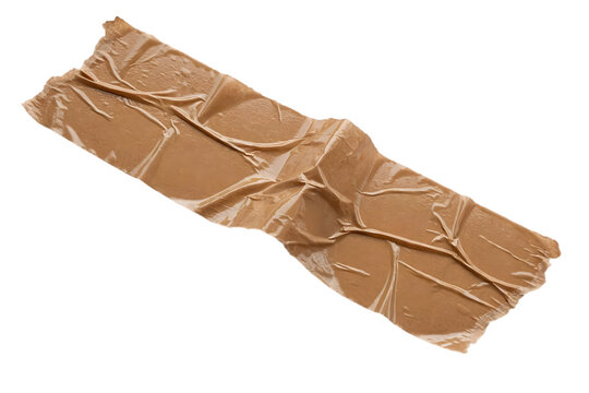 Wrinkled horizontal brown plastic packing tape isolated on transparent PNG background