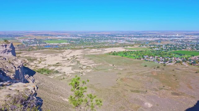 Scenic panoramic view of Gering from Scotts Bluff National Monument north overlook in Nebraska