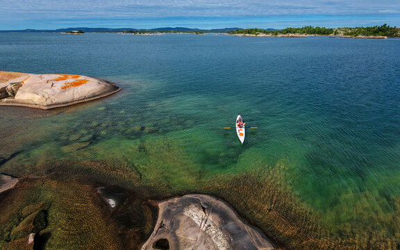 Drone Shot pf Solo Kayaker on Georgian Bay