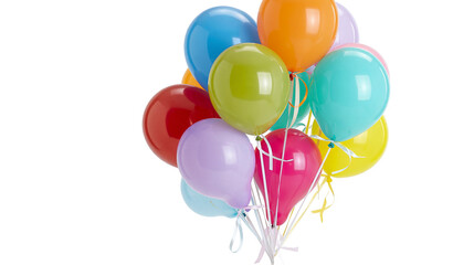 Isolated bright assortment of colorful helium balloons with ribbons for festive party celebration © Ciara