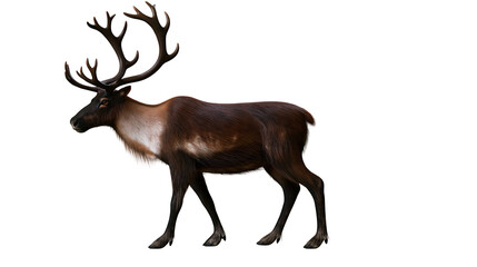 Isolated majestic male reindeer with impressive antlers standing gracefully, a beautiful northern animal. © Ciara