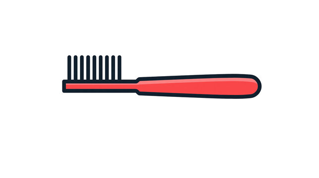 Isolated graphic illustration of a red toothbrush with black bristles for daily oral hygiene.