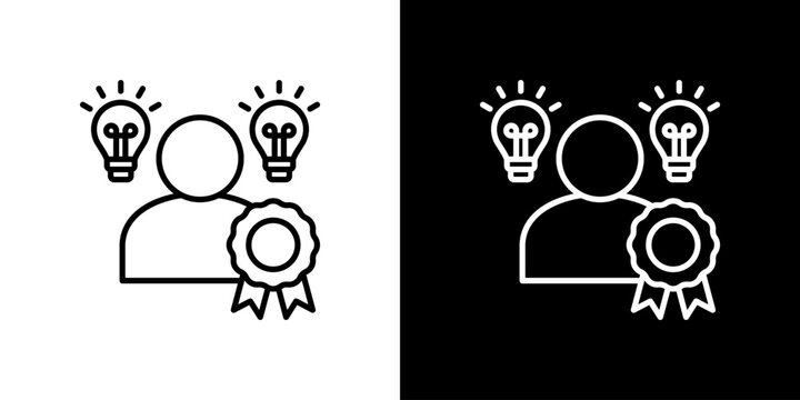 Expertise icon, outline vector on white and black backgrounds