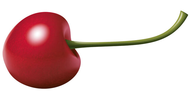 Isolated vibrant red cherry fruit with glossy skin and green stem, fresh and sweet dessert