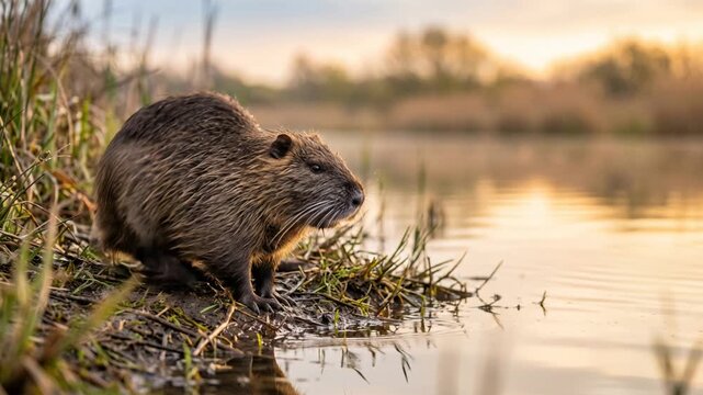 nutria close up at morning light in louisiana usa video