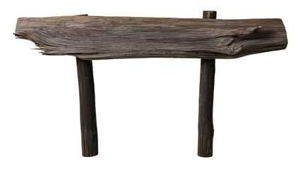 Isolated rustic weathered wooden signpost with textured old wood plank on two posts © Diego
