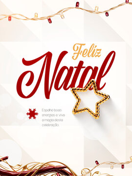 Feliz Natal Estrela Dourada Post Card Insta Template Banner