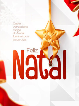 Feliz Natal estrela dourada ornamento festivo Post Card Insta Template Banner