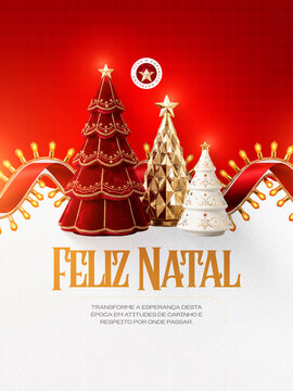 Feliz Natal &Aacute;rvores Vermelha e Dourada Post Card Insta Template Banner