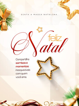 Feliz Natal Magia Natalina La&ccedil;o Dourado Post Card Insta Template Banner