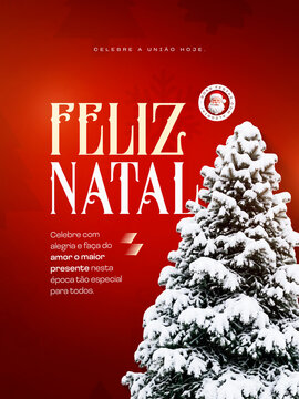 Feliz Natal Pinheiro com Neve Post Card Insta Template Banner