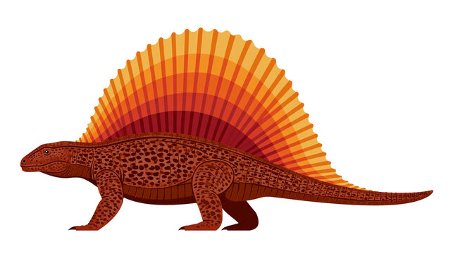 Isolated illustration of a prehistoric dimetrodon with prominent dorsal sail, ancient reptile