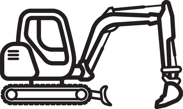 small excavator digger construction vehicle outline line drawing simplified side view symbol isolated vector on transparent background