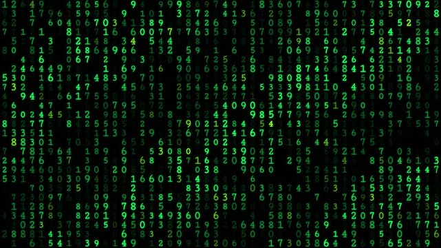 Green Dense Digital Number Grid Fade Animation 4K Seamless Loop