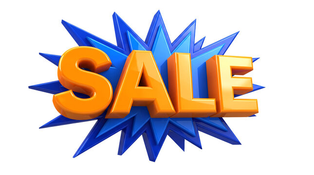 A 3D sale sign cutout on a transparent background