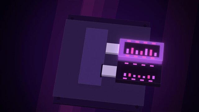 Purple AI accelerator USB sticks in a hub wide scene seamless loop