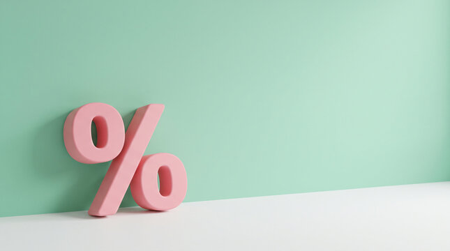 A 3d pink percentage symbol representing a discount in a shopping sale on a green background
