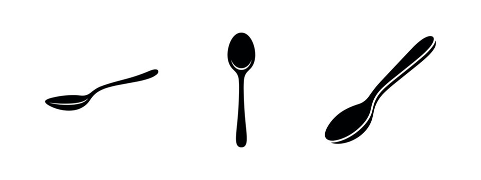Classic tablespoon and soup spoon icons set, common cutlery for dining and serving.
