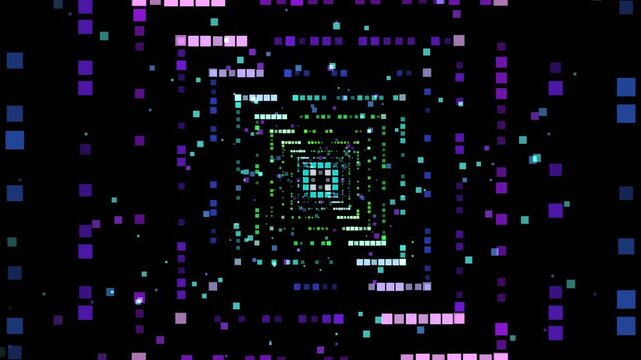 Neon Pixel Block Tunnel Sci Fi Background 4K Seamless Loop