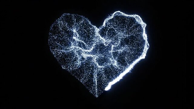 Glowing white particle line heart on a black background. Suitable for valentines, weddings, anniversaries, events, and greetings.