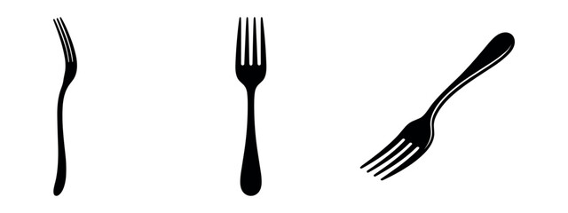 Fototapeta na wymiar Simple dining fork vector silhouettes set.