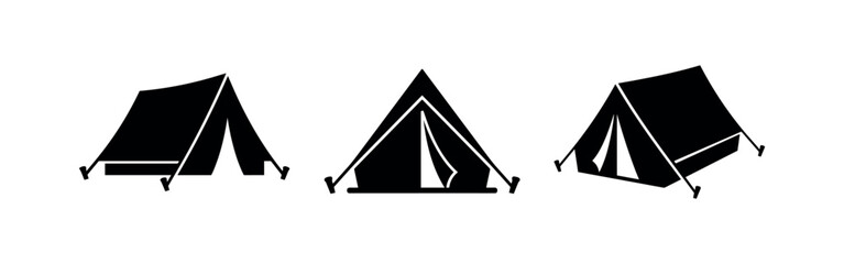 Traditional A-frame camping tent vector silhouettes. © Lili