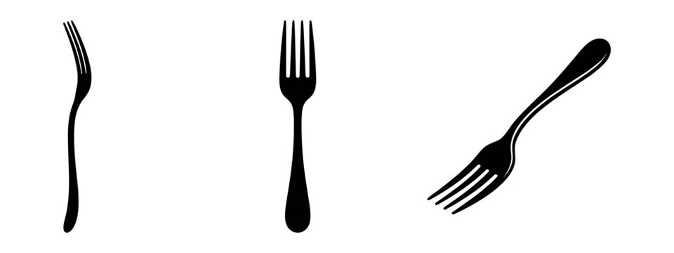 Simple dining fork vector silhouettes set.