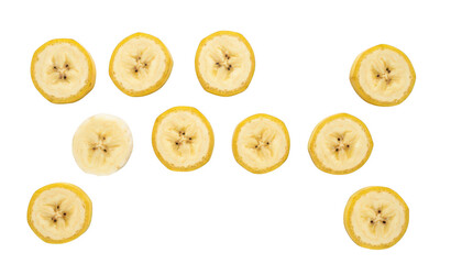 Sliced bananas arranged in pattern on transparent background © mohammadjakramali