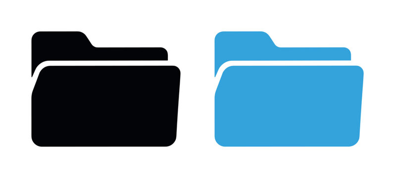 Pair of simple folder icons in solid black and bright cyan blue with rounded upper tabs, folders, black, blue, files, storage, tab