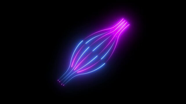 glowing neon Muscle fiber icon isolated on black background. representing muscular anatomy, muscle fibers, body movement, strength, and musculoskeletal function. 4k video animation.