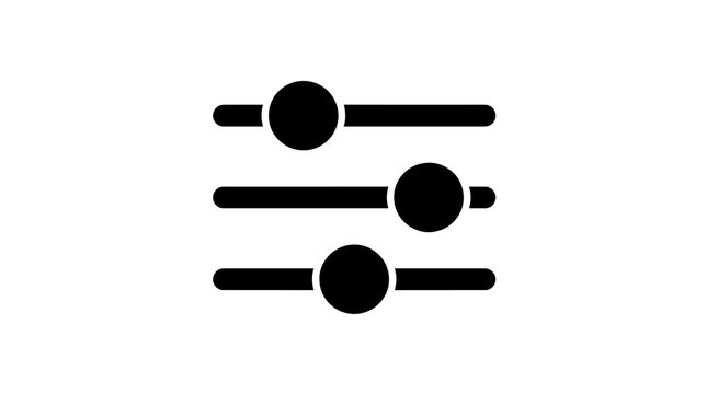 Black equalizer settings icon with horizontal sliders and round knobs