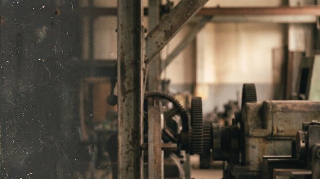 Industrial machinery and vintage metal equipment inside an old factory workshop