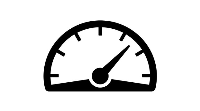 Black speed gauge icon with pointer needle indicating high velocity level