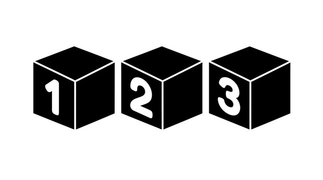 Three black cubes with numbers one, two, and three on their faces