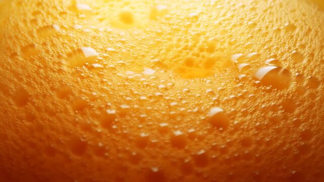 Extreme closeup of orange peel showing textured pores and glistening droplets
