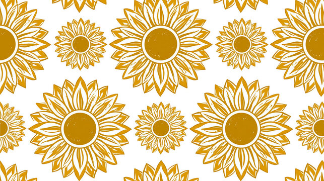 Isolated seamless pattern of golden sunflowers for summer harvest and natural design