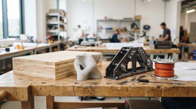 Structural engineering materials and components with mass timber panel, 3d printed concrete node, steel truss joint, and vibration isolator