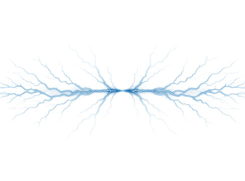 Abstract white lightning bolt pattern spreading from the center, isolated on a white background, electrical discharge, energy, power, and storm concept isolated on a transparent background
