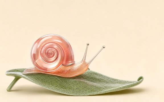 Translucent garden snail with a clear spiral shell